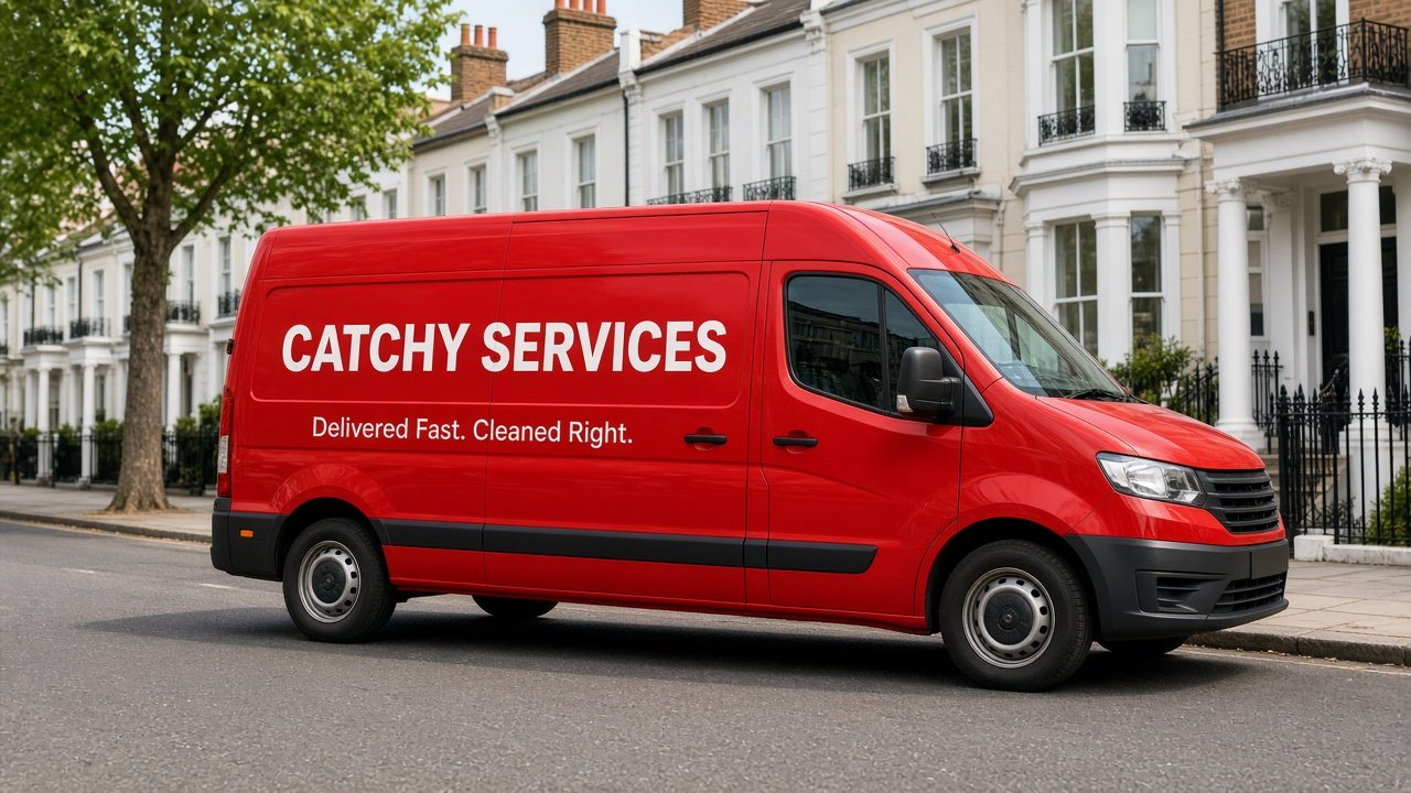 Red Catchy Services delivery van on a London street